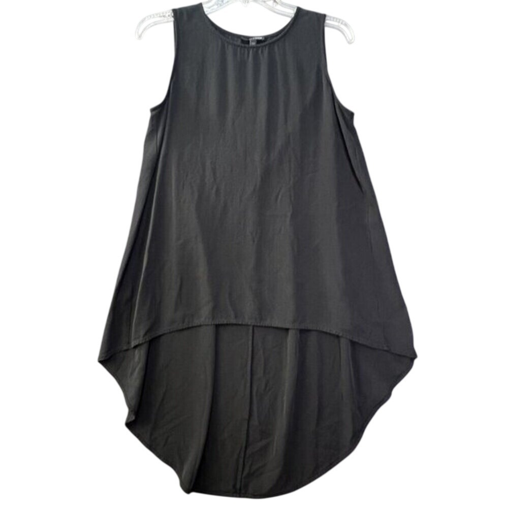 Eileen Fisher Black 100% Silk Sleeveless High Low Tunic Top Womens A-Line Long